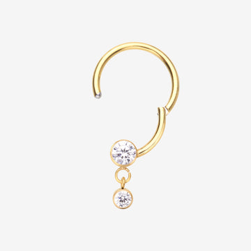Detail View 1 of Golden Simply Sparkly Dangle Gem Steel Clicker Hoop Ring-Clear Gem